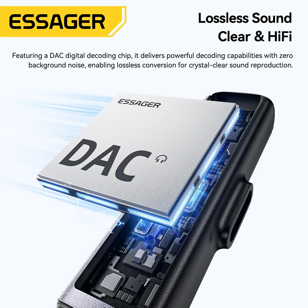 ESSAGER ES-OTG38 2-in-1 USB-C to 3.5mm Headphone and Charger Adapter PD 60W Fast Charging DAC Audio Converter Type-C Aux Dongle for iPhone for Samsung — view 4