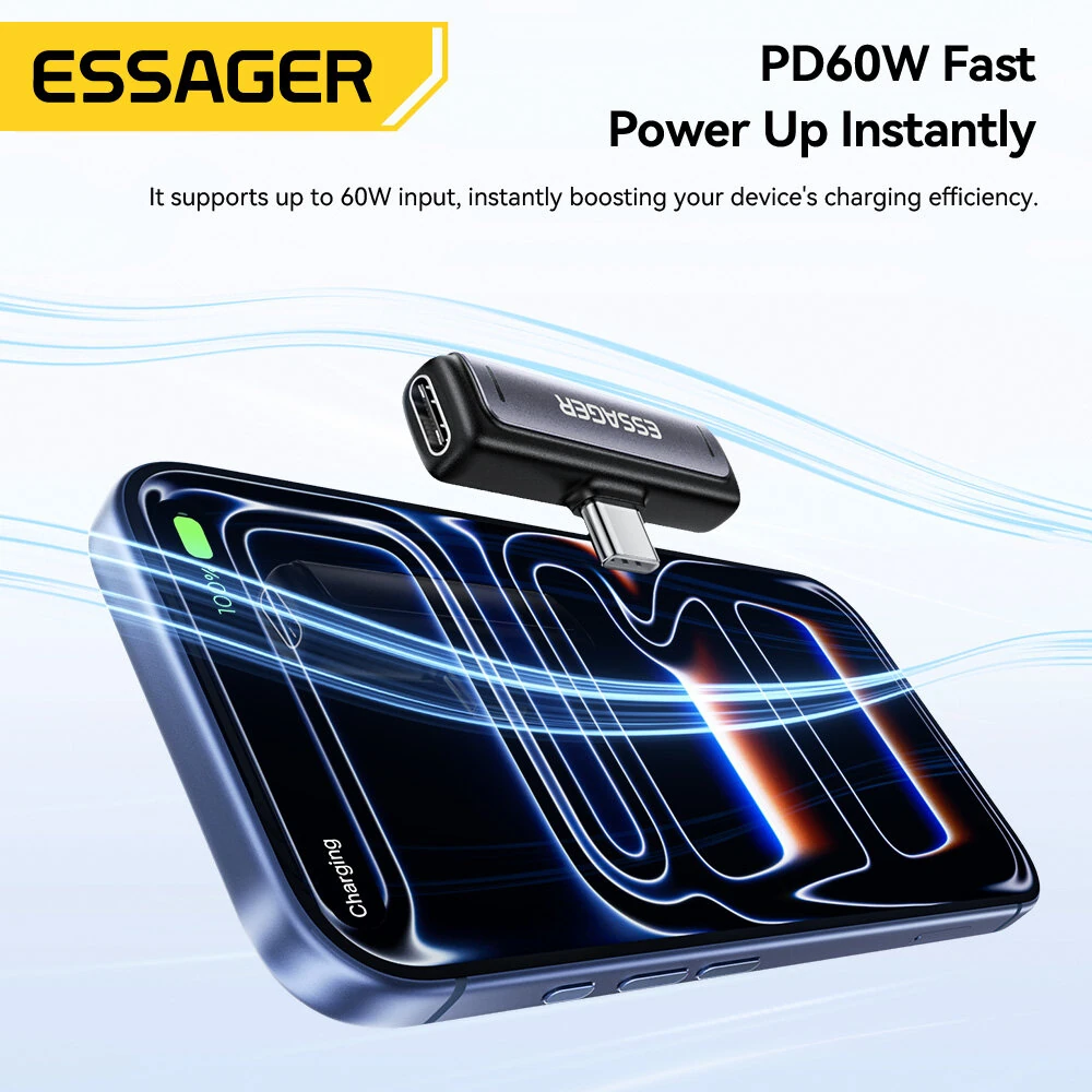 ESSAGER ES-OTG38 2-in-1 USB-C to 3.5mm Headphone and Charger Adapter PD 60W Fast Charging DAC Audio Converter Type-C Aux Dongle for iPhone for Samsung — view 5