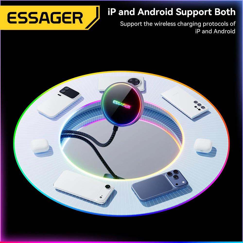ESSAGER ES-WC17 15W Magnetic Wireless Charger Fast Magnetic Wireless Charger Pad with RGB Light for iphone 17 17Pro 16 Pro Max 15 14 13 for Xiaomi 17pro for OPPO for VIVO — view 6