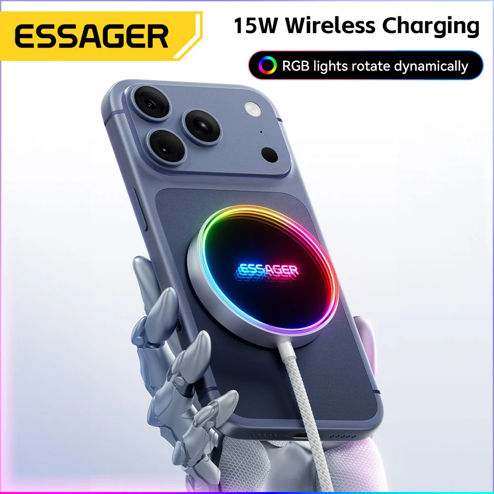 ESSAGER ES-WC17 15W Magnetic Wireless Charger Fast Magnetic Wireless Charger Pad with RGB Light for iphone 17 17Pro 16 Pro Max 15 14 13 for Xiaomi 17pro for OPPO for VIVO — view 8