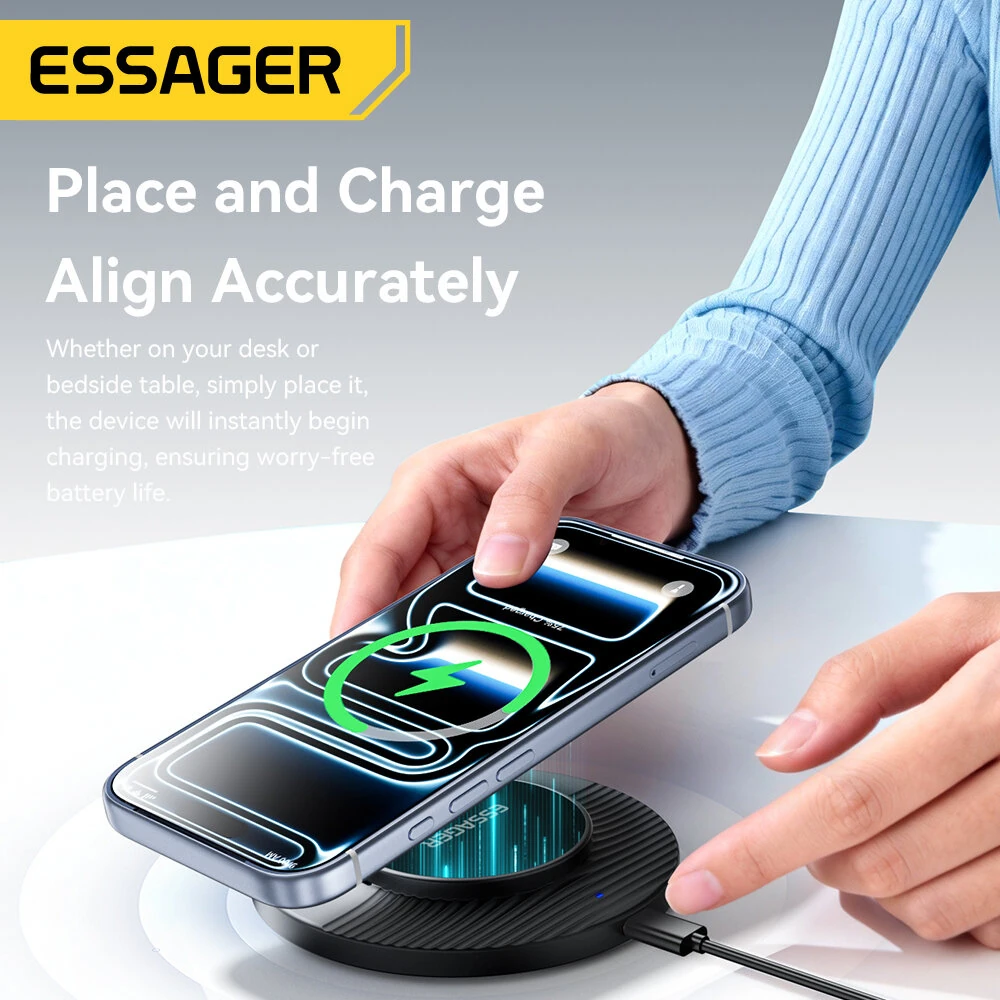 ESSAGER ES-WC24 15W Wireless Charger Fast Wireless Charging Pad for Smart Phones for iPhone 17 17Pro 16 Pro Max 15 14 for Xiaomi 17pro for Huawei Mate XTs  for OPPO for VIVO — view 2