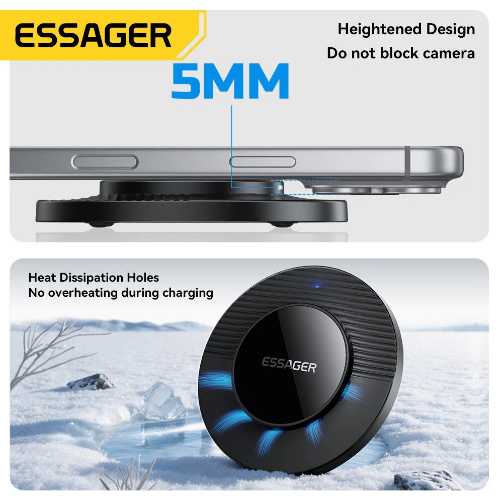 ESSAGER ES-WC24 15W Wireless Charger Fast Wireless Charging Pad for Smart Phones for iPhone 17 17Pro 16 Pro Max 15 14 for Xiaomi 17pro for Huawei Mate XTs  for OPPO for VIVO — view 5