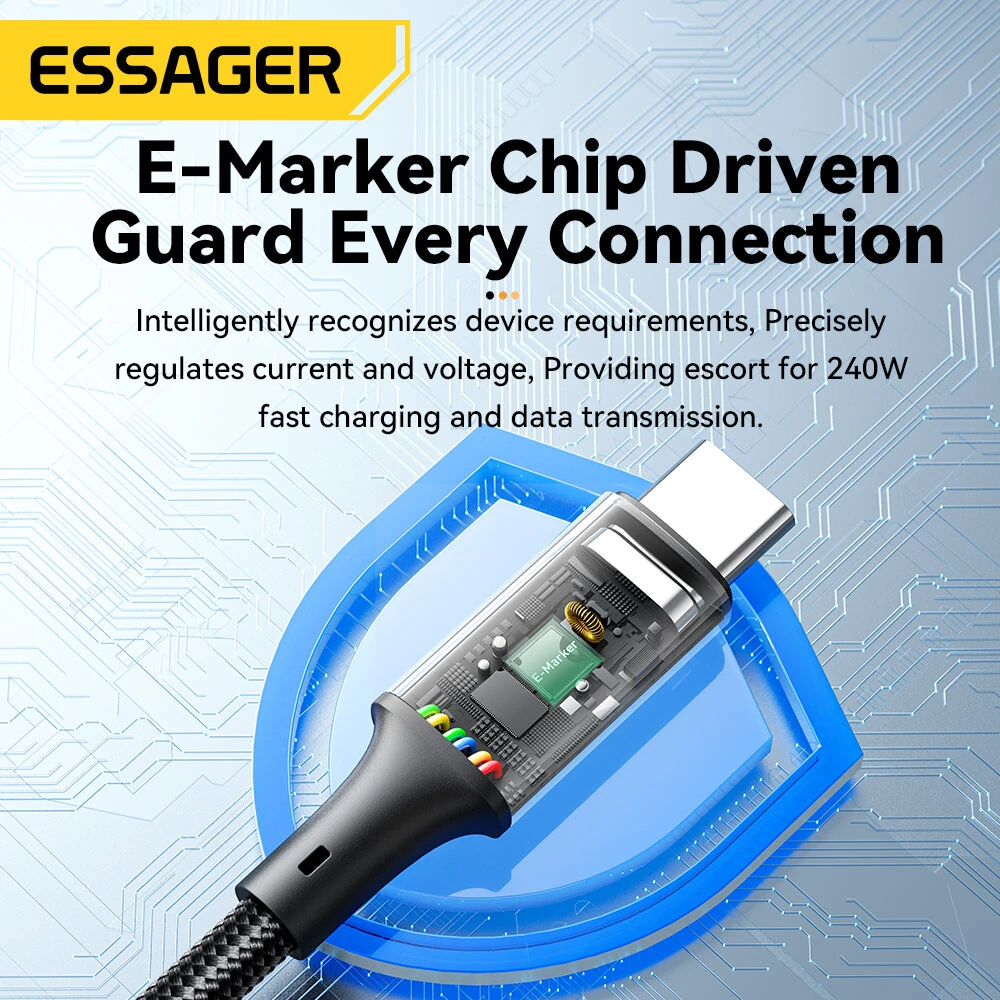 ESSAGER ES-X45 5A 240W Type-C to Type-C Cable PD3.1 Fast Charging Data Transmission Copper Core Line 1M/2M Long for iPhone 15 15 Plus for Samsung Galaxy Z Flip6 for Huawei Nova Flip — view 4