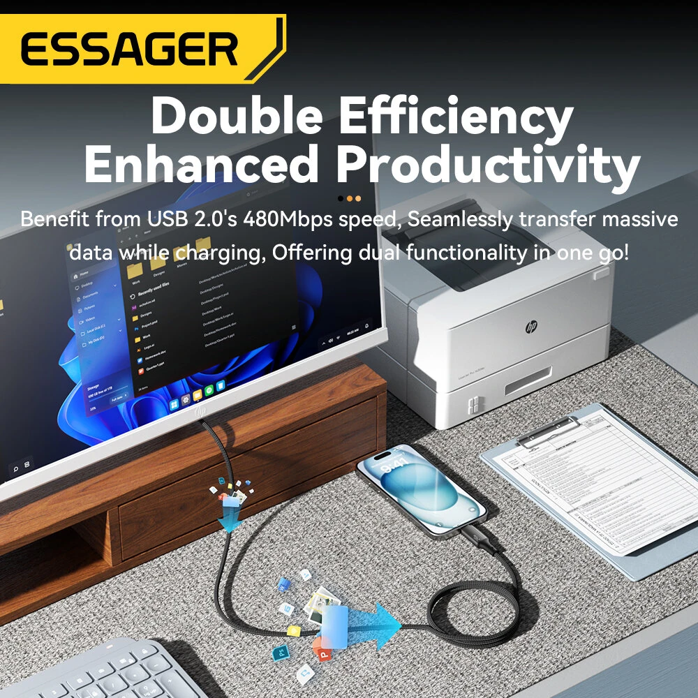 ESSAGER ES-X45 5A 240W Type-C to Type-C Cable PD3.1 Fast Charging Data Transmission Copper Core Line 1M/2M Long for iPhone 15 15 Plus for Samsung Galaxy Z Flip6 for Huawei Nova Flip — view 5