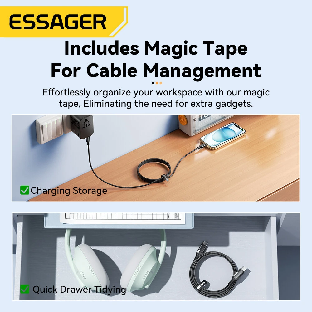 ESSAGER ES-X45 5A 240W Type-C to Type-C Cable PD3.1 Fast Charging Data Transmission Copper Core Line 1M/2M Long for iPhone 15 15 Plus for Samsung Galaxy Z Flip6 for Huawei Nova Flip — view 7