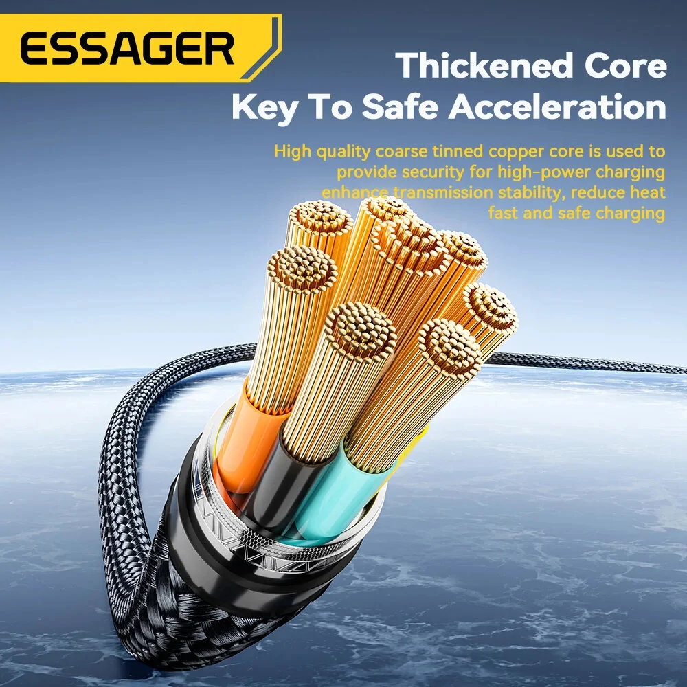 ESSAGER ES-X47 5A 240W Type-C to Type-C Cable Fast Charging Data Transmission Tinned Copper Core Line 1M/2M Long for iPhone 15 15 Plus for Huawei Mate60 Pro for Samsung Galaxy Z Flip4 for Xiaomi 13pro — view 6