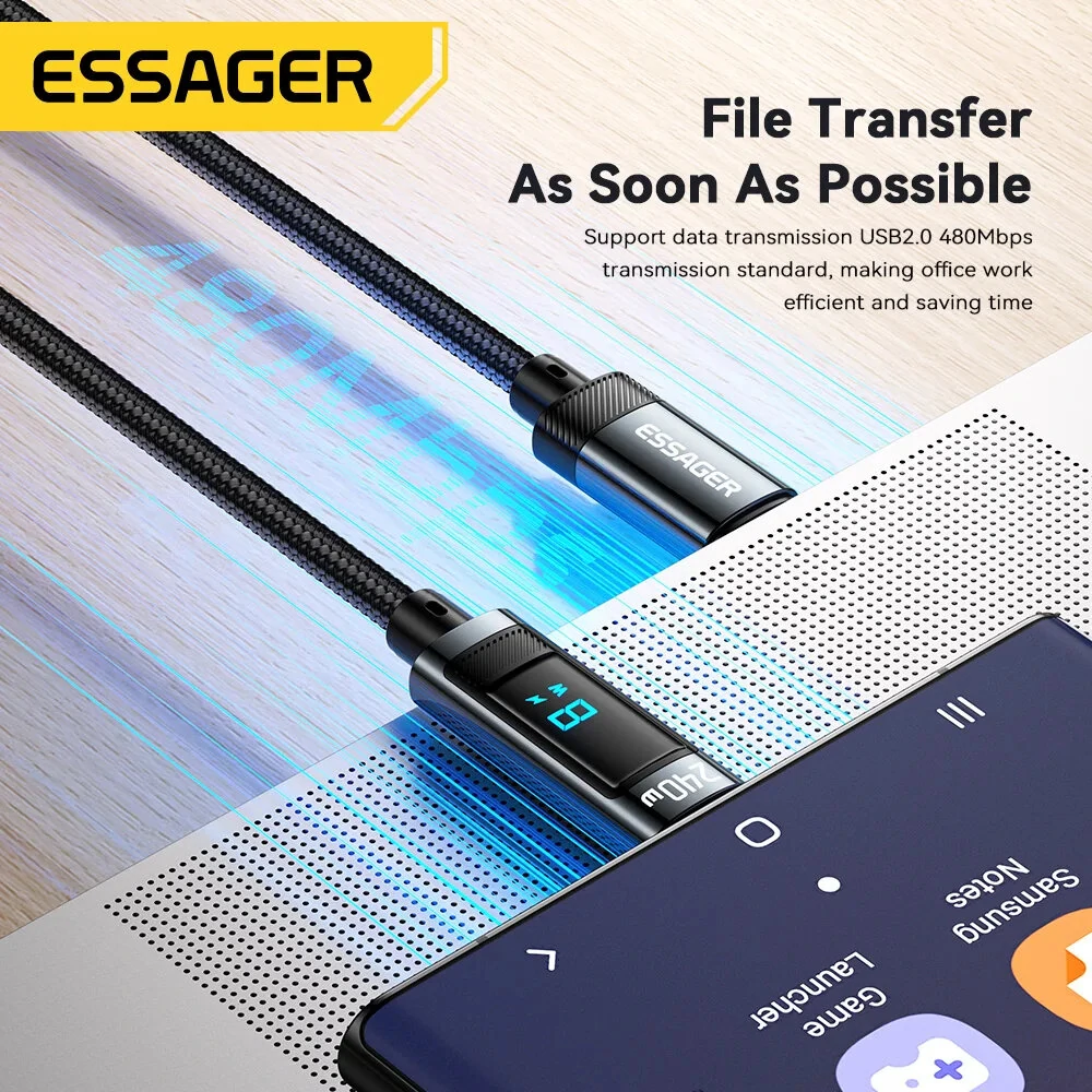 ESSAGER ES-X47 5A 240W Type-C to Type-C Cable Fast Charging Data Transmission Tinned Copper Core Line 1M/2M Long for iPhone 15 15 Plus for Huawei Mate60 Pro for Samsung Galaxy Z Flip4 for Xiaomi 13pro — view 7