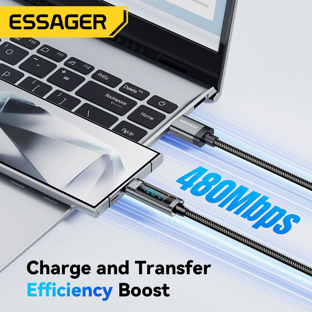 ESSAGER ES-X47 6A 120W USB-A to Type-C Digital Display Cable Fast Charging Data Transmission Copper Core Line 1M/2M Long for iPhone 15 15 Plus for Huawei Pura 70 Ultra for Xiaomi Civi 4 Pro for Samsung Galaxy Z Fold6 — view 7