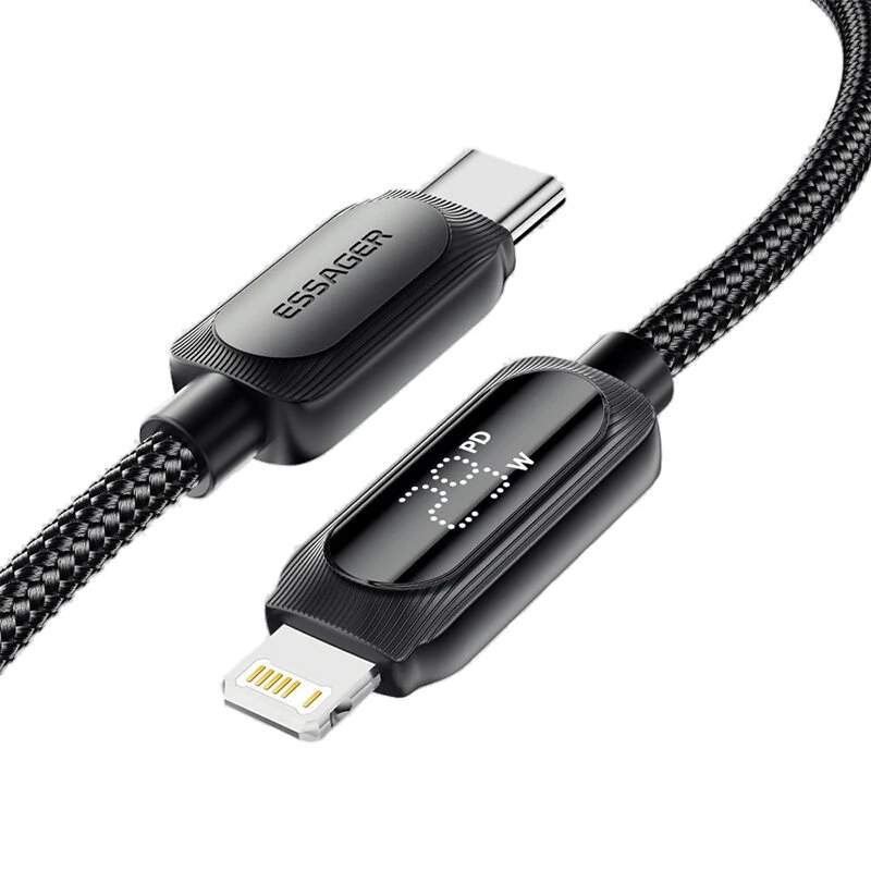 ESSAGER ES-X57 3A 29W Type-C to iP Digital Display Cable Fast Charging Data Transmission Copper Core Line 1M/2M Long for iPhone 15 14 13 Pro for Huawei Nova Flip for Xiaomi MIX Fold4 for Samsung Galaxy Z Flip6