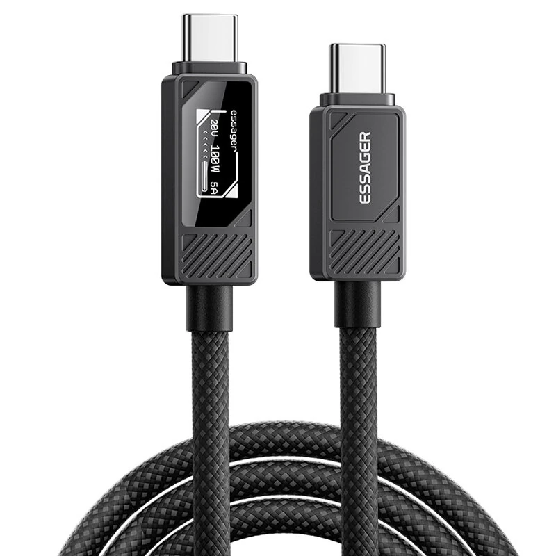 ESSAGER ES-X74 5A 100W Type-C to Type-C Digital Display Cable QC4.0/3.0 PD3.0 FCP Fast Charging Data Transmission Copper Core Line 0.25M/1M/2M Long for iPhone 17 17Pro Max 16 15 14 for Huawei Mate XTs for Xiaomi 17pro for OPPO for VIVO