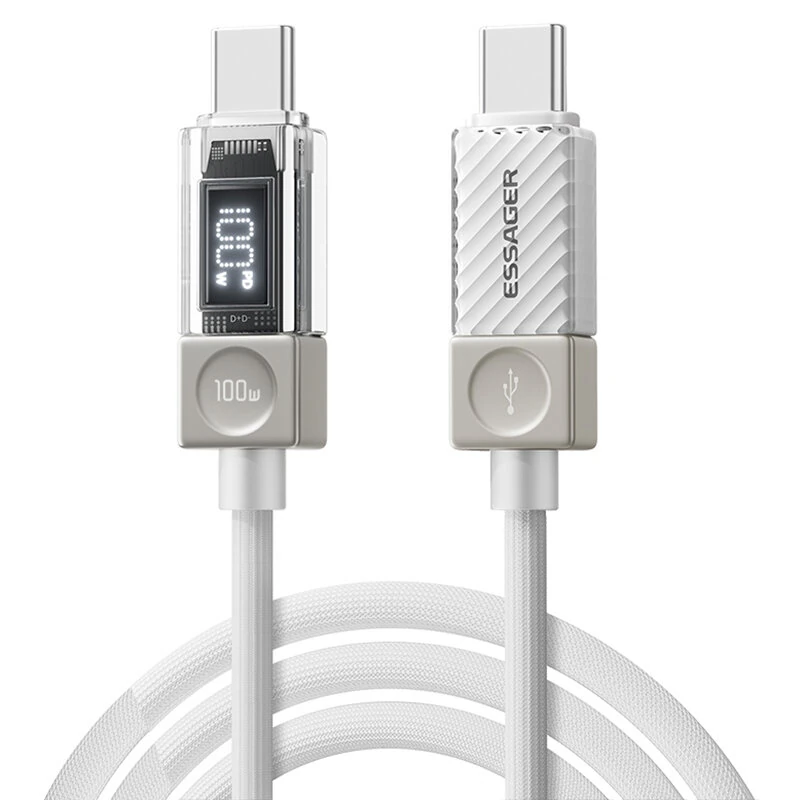 ESSAGER ES-X76 5A 100W Type-C to Type-C Digital Display Cable PD3.1 QC SCPFSP Fast Charging Data Transmission Copper Core Line 1M/2M Long for iPhone 17 17Pro Max 16 15 for Huawei Mate XTs for Xiaomi 17profor LenovoThinkPad