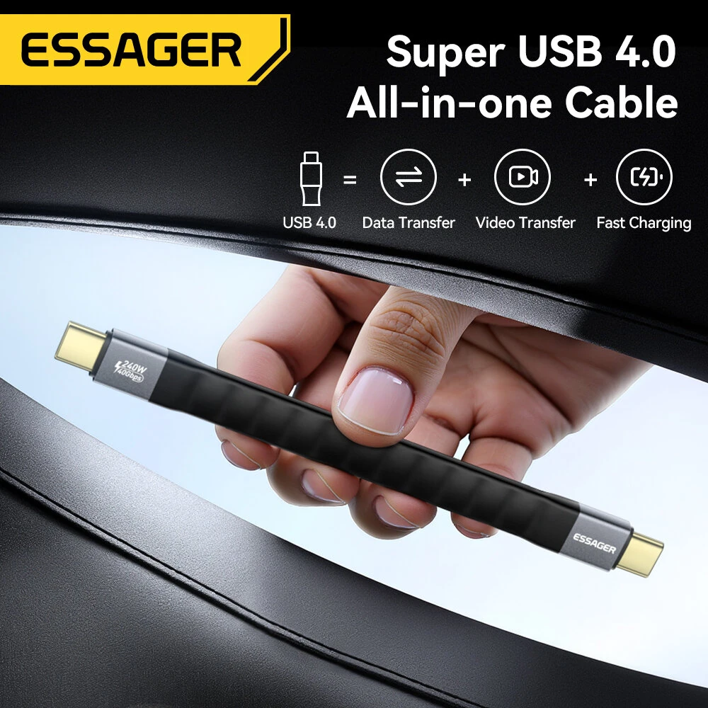 ESSAGER ES-X77 5A 240W Type-C to Type-C USB4.0 Cable Support 8K@60Hz PD Fast Charging Data Transmission Copper Core Line 0.125M Long for iPhone 17 17Pro 16 15 Pro Max for Huawei Mate XTs for Xiaomi 17pro for OPPO for VIVO — view 3
