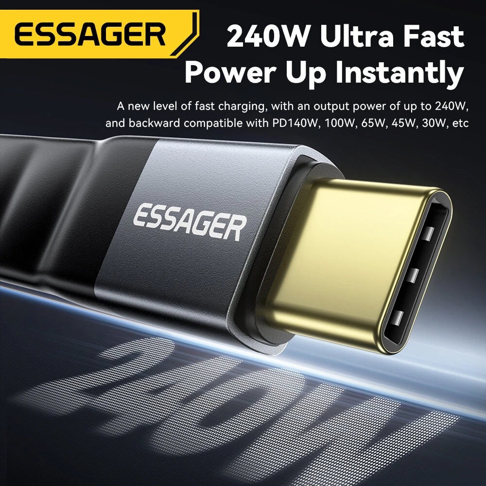 ESSAGER ES-X77 5A 240W Type-C to Type-C USB4.0 Cable Support 8K@60Hz PD Fast Charging Data Transmission Copper Core Line 0.125M Long for iPhone 17 17Pro 16 15 Pro Max for Huawei Mate XTs for Xiaomi 17pro for OPPO for VIVO — view 4