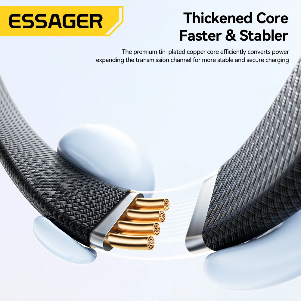 ESSAGER ES-X78 5A 100W Type-C to Type-C Cable Fast Charging Data Transmission Thickened Copper Core Line 1M Long for iPhone 17 17Pro 16 15 Pro Max for Xiaomi 17pro for Huawei Mate XTs for SAMSUNG for OPPO for VIVO — view 4