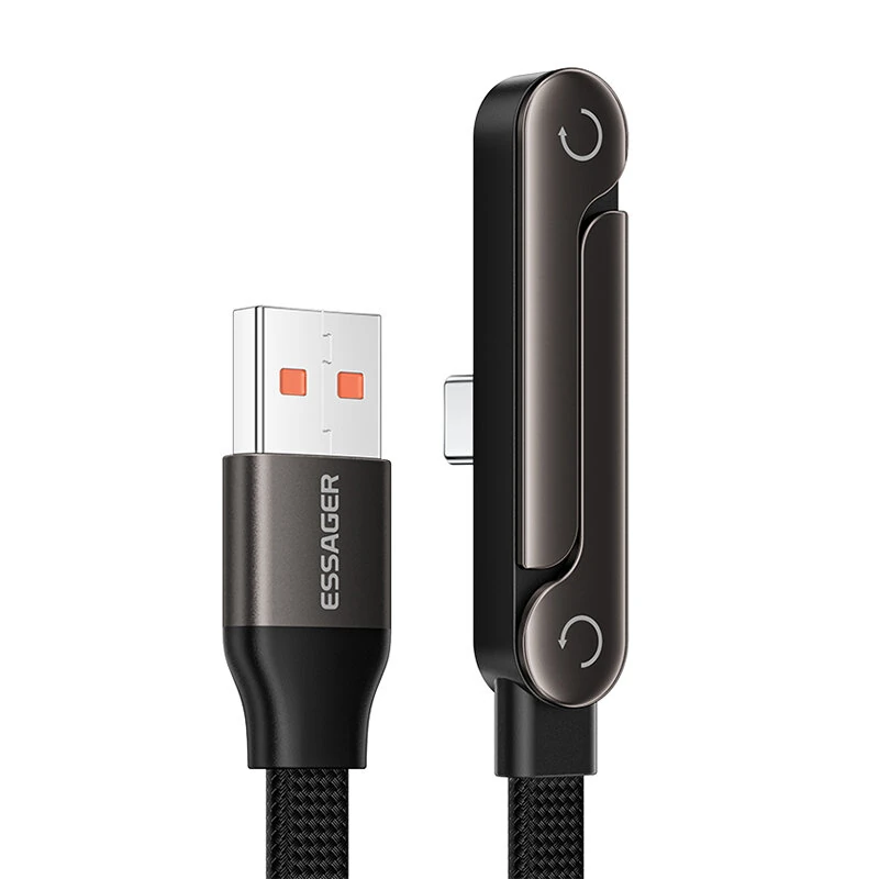 ESSAGER ES-X78 7A USB-A to USB-C L-shape Cable Fast Charging Data Transmission Thickened Copper Core Line 1M Long for iPhone 17 17 Pro Max 16 15 for XIaomi 17pro for SAMSUNG for OPPO for VIVO
