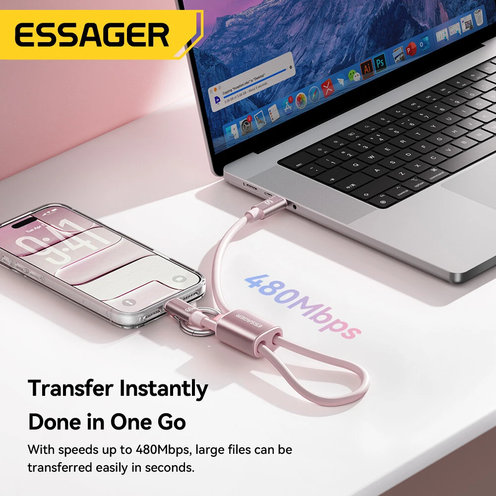 ESSAGER ES-X83 3A 60W Type-C to Type-C Lanyard Cable Fast Charging Data Transmission Copper Core Line 0.3m Long for iPhone 17 17Pro 16 Pro Max 15 for Huawei Mate XTs for Xiaomi 17pro for OPPO — view 5