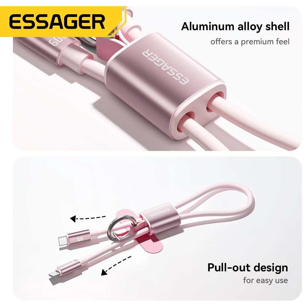 ESSAGER ES-X83 3A 60W Type-C to Type-C Lanyard Cable Fast Charging Data Transmission Copper Core Line 0.3m Long for iPhone 17 17Pro 16 Pro Max 15 for Huawei Mate XTs for Xiaomi 17pro for OPPO — view 6
