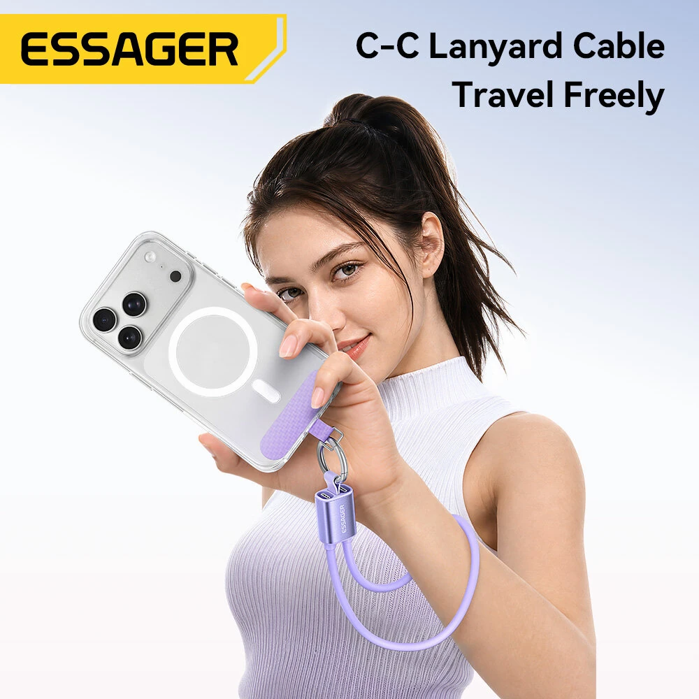 ESSAGER ES-X83 3A 60W Type-C to Type-C Lanyard Cable Fast Charging Data Transmission Copper Core Line 0.3m Long for iPhone 17 17Pro 16 Pro Max 15 for Huawei Mate XTs for Xiaomi 17pro for OPPO — view 7