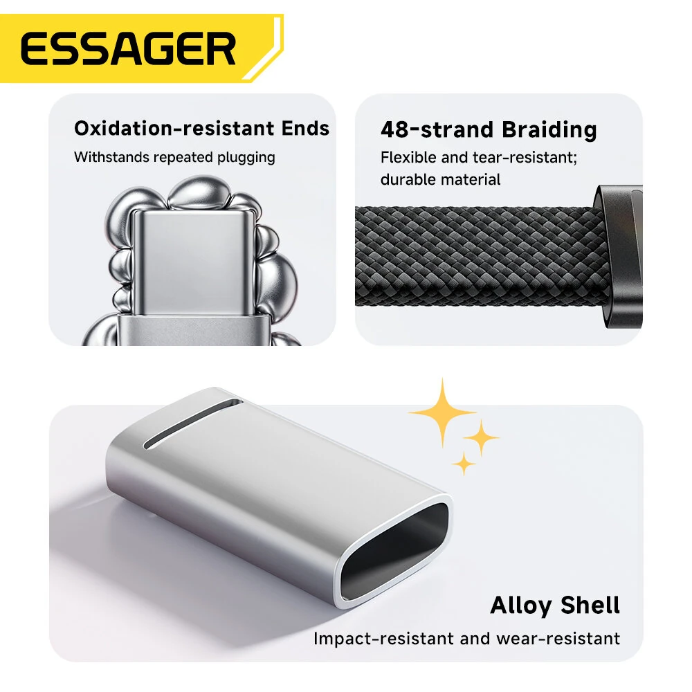 ESSAGER ES-X85 5A 100W USB-C to USB-C Cable Fast Charging Data Transmission Copper Core Line 1M Long for iPhone 17 17Pro 16 Pro Max for Huawei Mate XTs for Xiaomi 17pro for OPPO — view 6