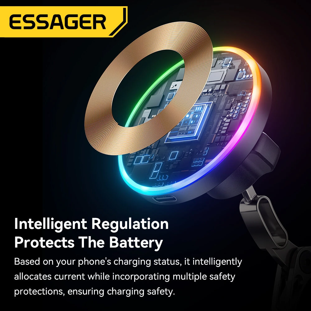 ESSAGER ES-ZJ40 15W Magnetic Wireless Car Charger 360° Rotation Metal Dashboard Mount for Phone Strong Magnet Fast Charging Car Accessory — view 5
