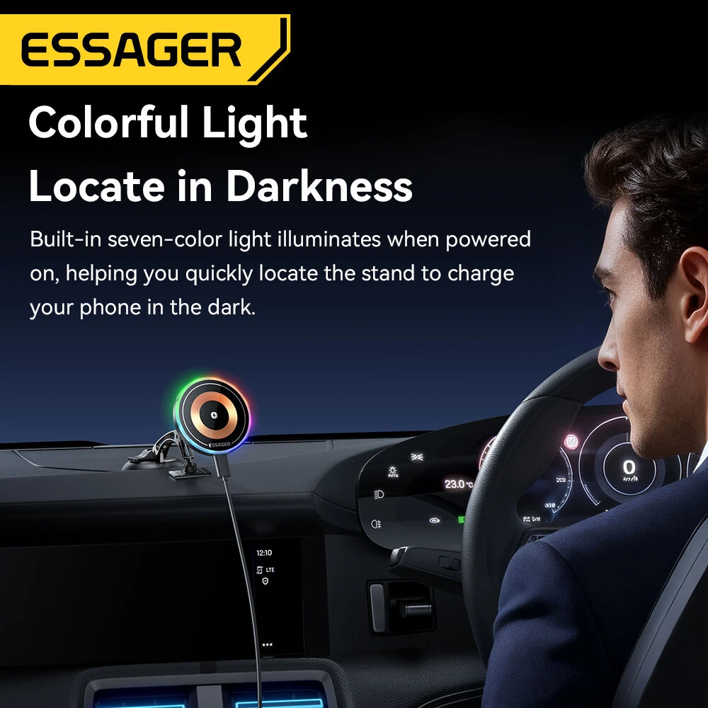 ESSAGER ES-ZJ40 15W Magnetic Wireless Car Charger 360° Rotation Metal Dashboard Mount for Phone Strong Magnet Fast Charging Car Accessory — view 7