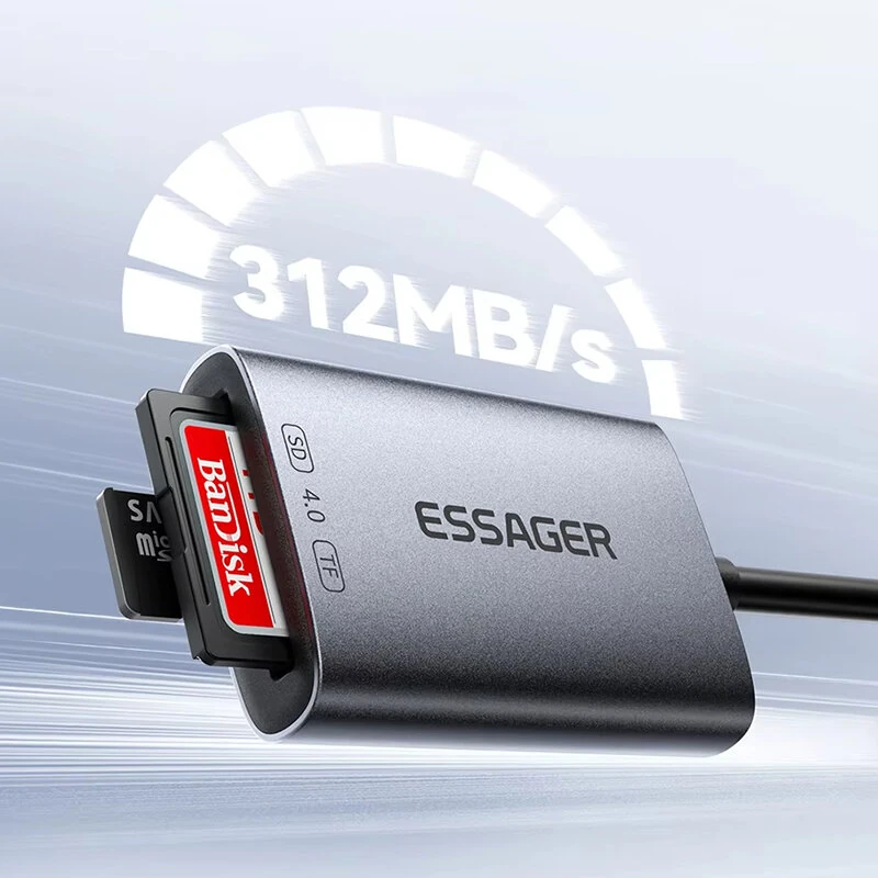 Essager SD4.0 Card Reader 312 MB/s USB 3.0 Type-C to SD/Micro TF Memory Card Adapter for iPhone 17 16 MacBook Laptop PC for Samsung — view 3