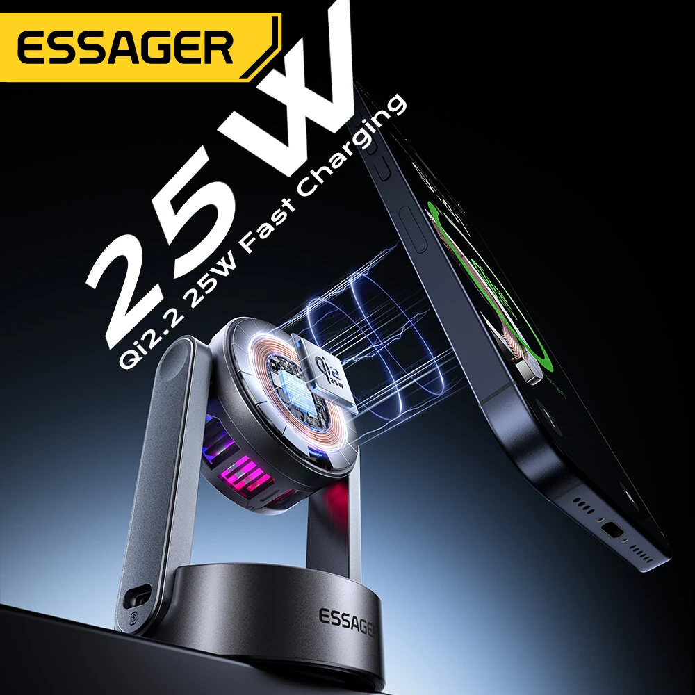 ESSAGER T50 Qi2.2 3-in-1 Magnetic Wireless Charger 25W Fast Wireless Charging Stand for Smart Phones for iPhone 17 17Pro 16 Pro Max 15 14 for Huawei Mate XTs for OPPO for Airpods for Apple Watch — view 5