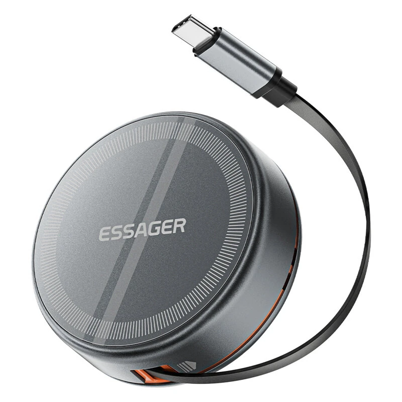 ESSAGER Z19 3-in-1 15W Wireless Charger with Retractable Cable Phone Stand Design Fast Wireless Charging Pad for Smart Phones for iPhone 17 17Pro 16 15 Pro Max for HUAWEI for SAMSUNG for Apple Watch for Airpods — image 1
