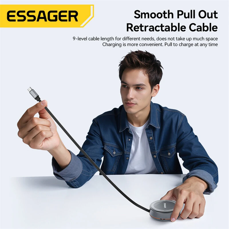 ESSAGER Z19 3-in-1 15W Wireless Charger with Retractable Cable Phone Stand Design Fast Wireless Charging Pad for Smart Phones for iPhone 17 17Pro 16 15 Pro Max for HUAWEI for SAMSUNG for Apple Watch for Airpods — view 4