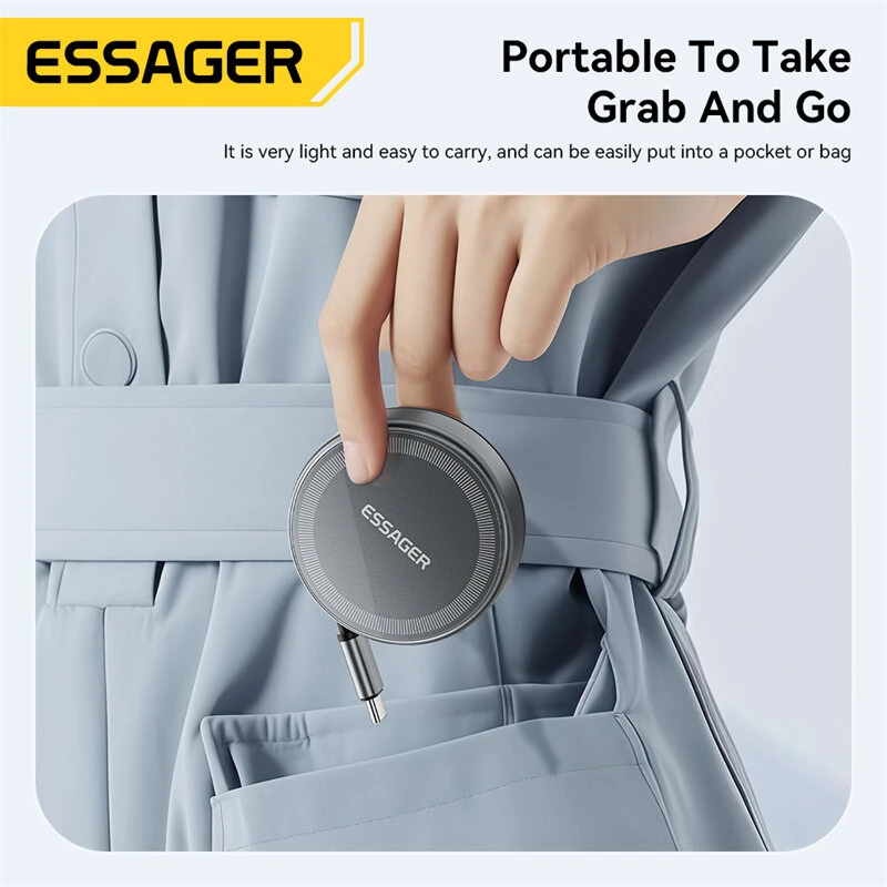 ESSAGER Z19 3-in-1 15W Wireless Charger with Retractable Cable Phone Stand Design Fast Wireless Charging Pad for Smart Phones for iPhone 17 17Pro 16 15 Pro Max for HUAWEI for SAMSUNG for Apple Watch for Airpods — view 7