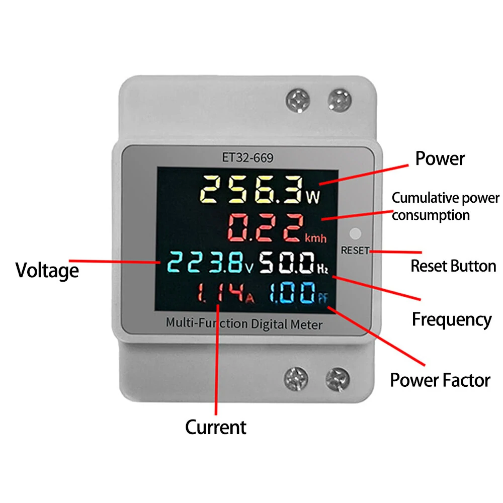 ET32-669 High Precision Professional Electrical Meter with Full-view LCD Screen Measures Voltage Current Power Frequency and Power Factor High Temperature Resistant Supports 22 KW Power — view 4