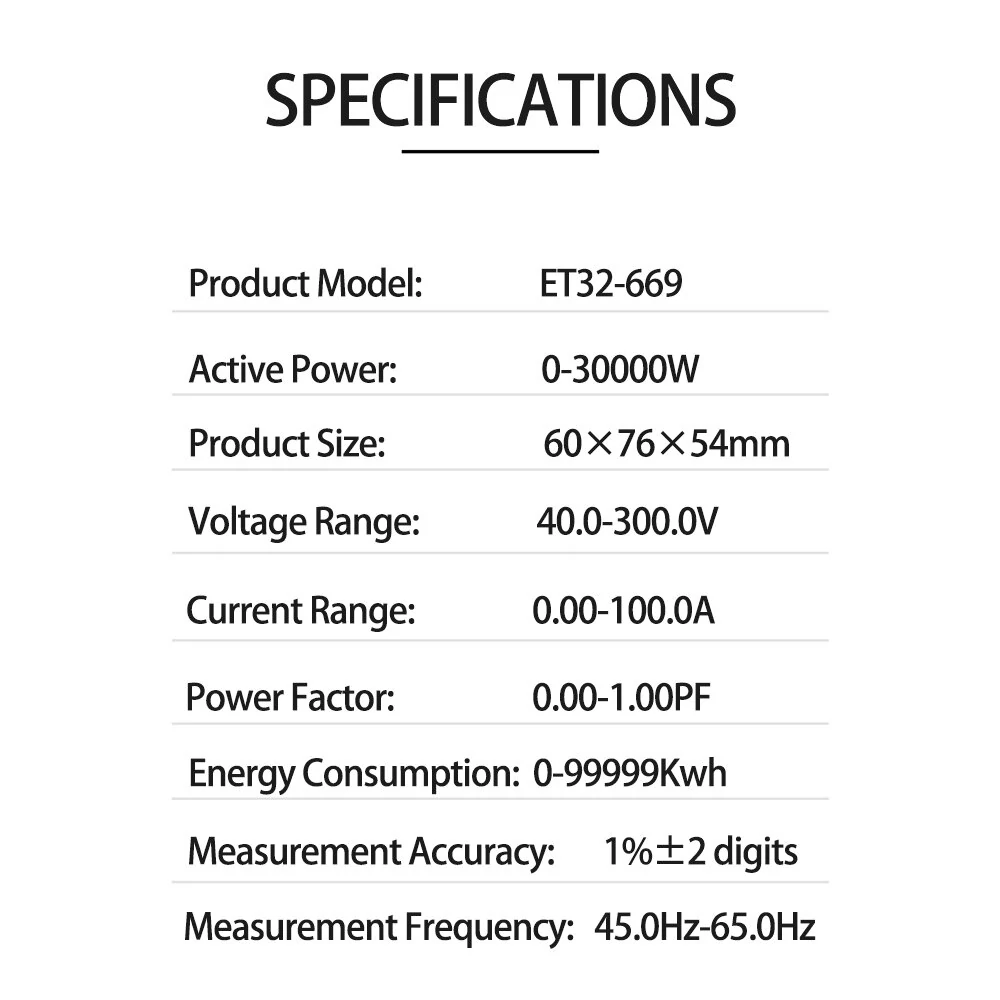 ET32-669 High Precision Professional Electrical Meter with Full-view LCD Screen Measures Voltage Current Power Frequency and Power Factor High Temperature Resistant Supports 22 KW Power — view 9