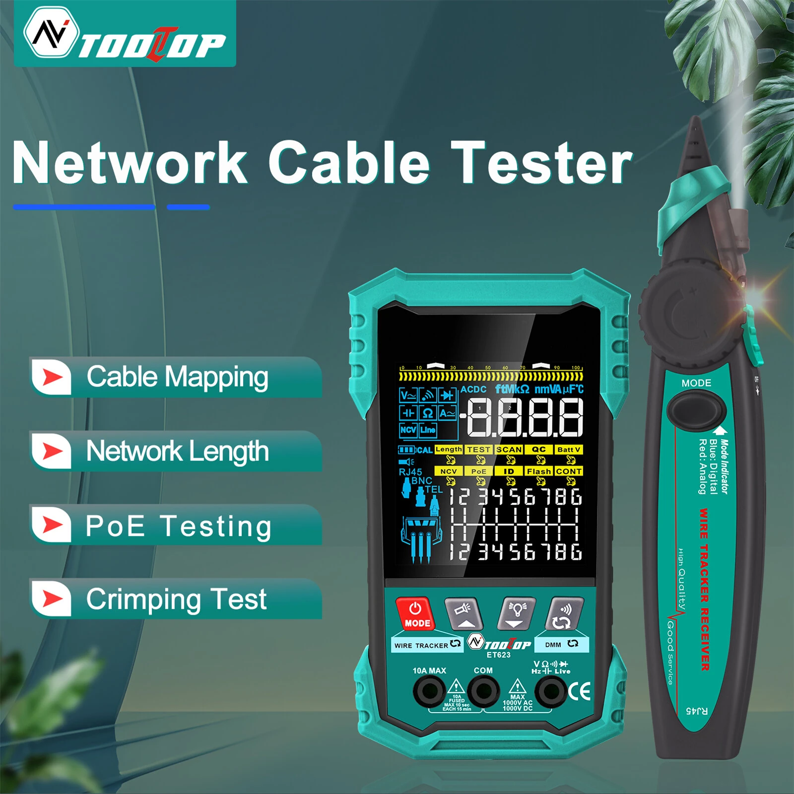 ET622 ET623 Wire Tracker Cable Tester Multimeter Adjustable NCV POE Voltage Testing 6000 Count Screen Network Cable Measurement 400m Accurate — view 3