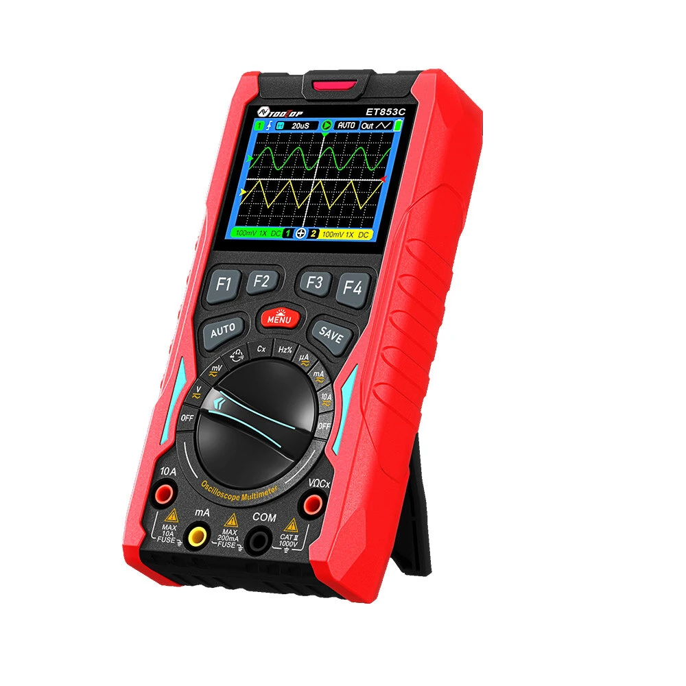 ET853C 3-in-1 Oscilloscope Multimeter Signal Generator 200Msps Sampling Rate 70MHz Bandwidth Dual Channel Color Screen Rechargeable Battery Auto Range Test Data Storage