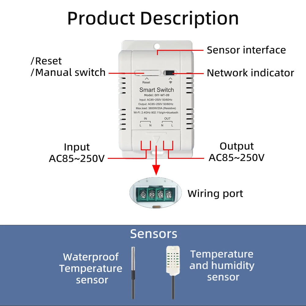 EWeLink Smart WiFi Temperature Humidity Controller Switch 20A 3800W High Power with Temp Sensor Automation Timer Remote App Voice Control with Alexa Google Home — view 2