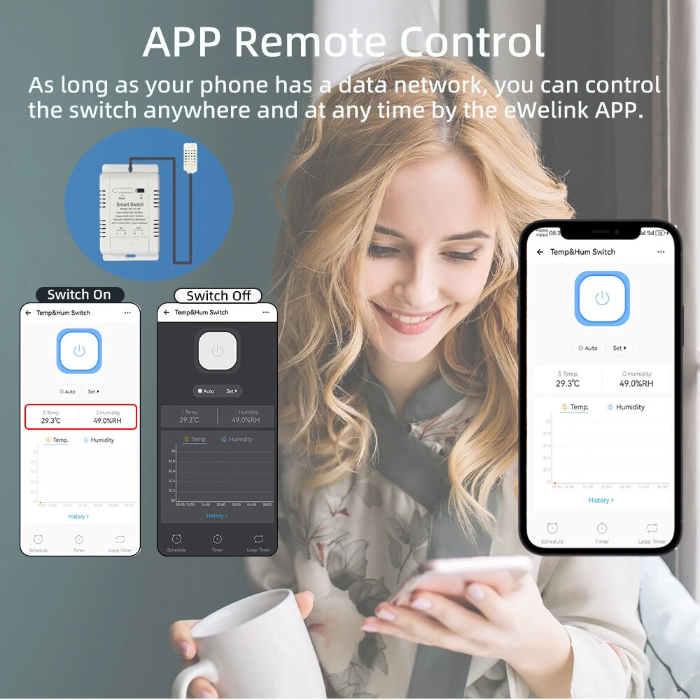 EWeLink Smart WiFi Temperature Humidity Controller Switch 20A 3800W High Power with Temp Sensor Automation Timer Remote App Voice Control with Alexa Google Home — view 3