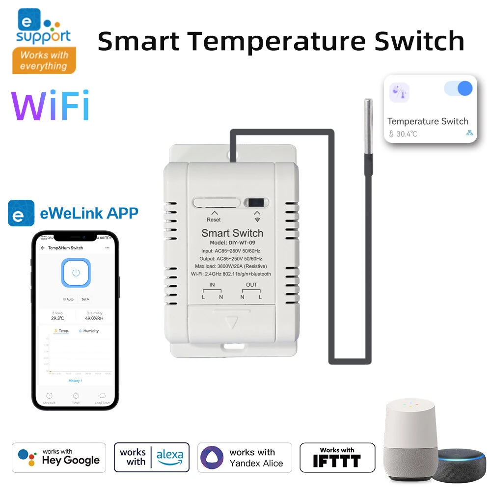 EWeLink Smart WiFi Temperature Humidity Controller Switch 20A 3800W High Power with Temp Sensor Automation Timer Remote App Voice Control with Alexa Google Home — view 6
