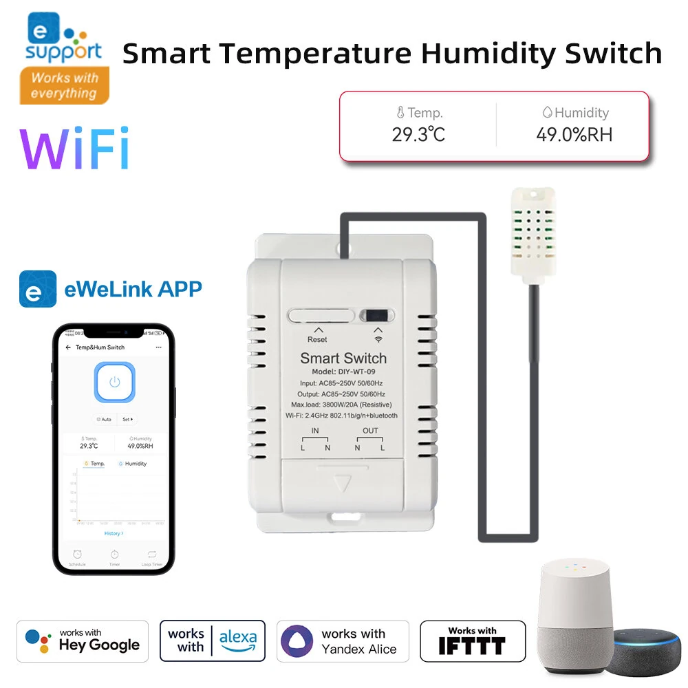 EWeLink Smart WiFi Temperature Humidity Controller Switch 20A 3800W High Power with Temp Sensor Automation Timer Remote App Voice Control with Alexa Google Home — view 7