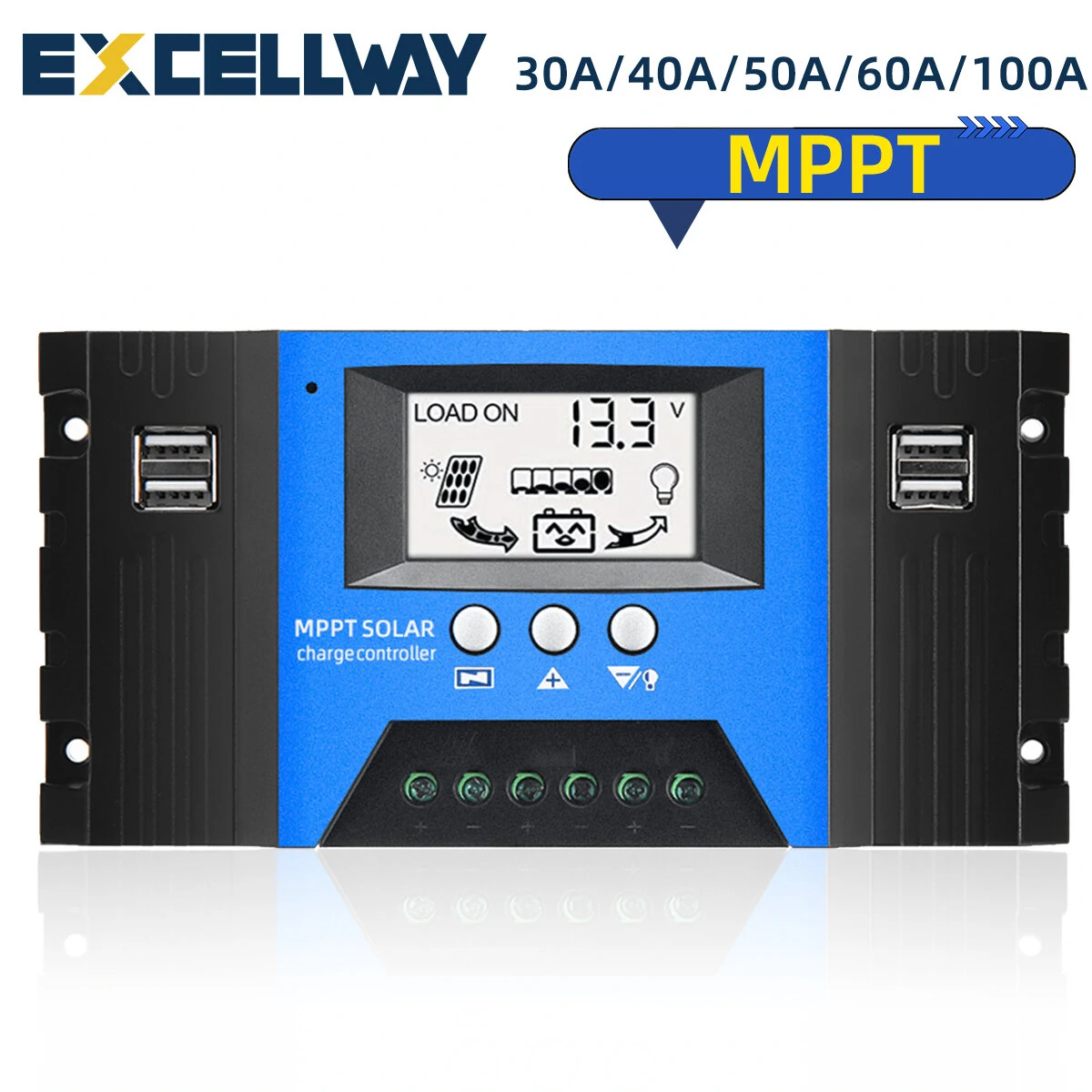 EXCELLWAY 30/40/50/60/100A MPPT Solar Controller LCD Solar Charge Controller Accuracy Dual USB Solar Panel Battery Regulator — image 1