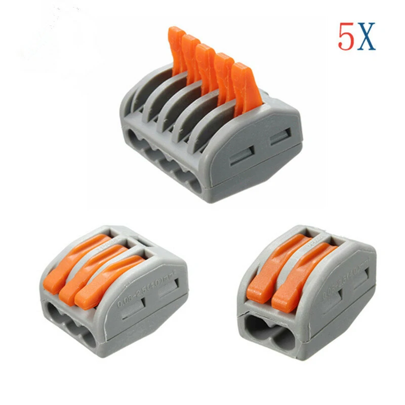 Excellway® ET25 2/3/5 Pins Spring Terminal Block 5Pcs Electric Cable Wire Connector — Excellway
