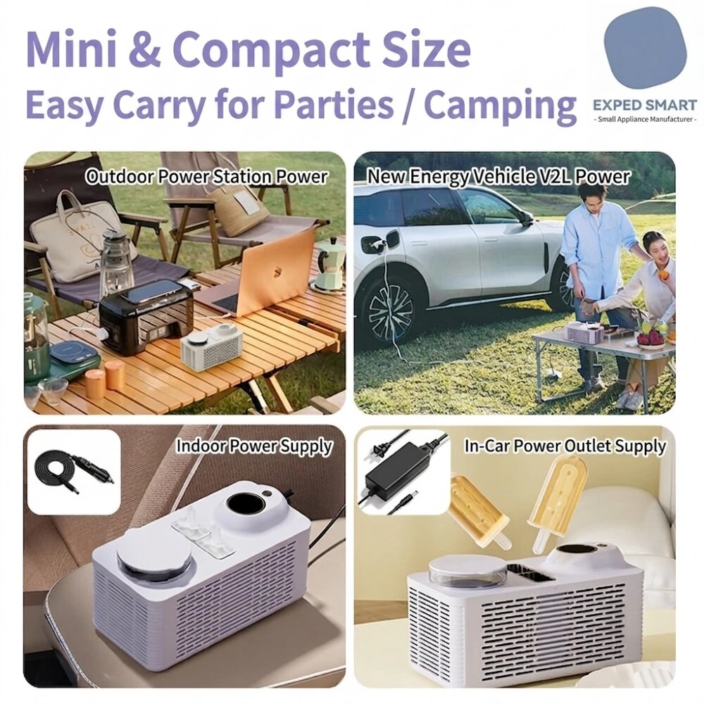 EXPED SMART Portable Mini Ice Lolly Maker Dual Slot 30Mins Fast Making Compact Countertop DIY Popsicle Maker for Home Office Car Camping — view 5