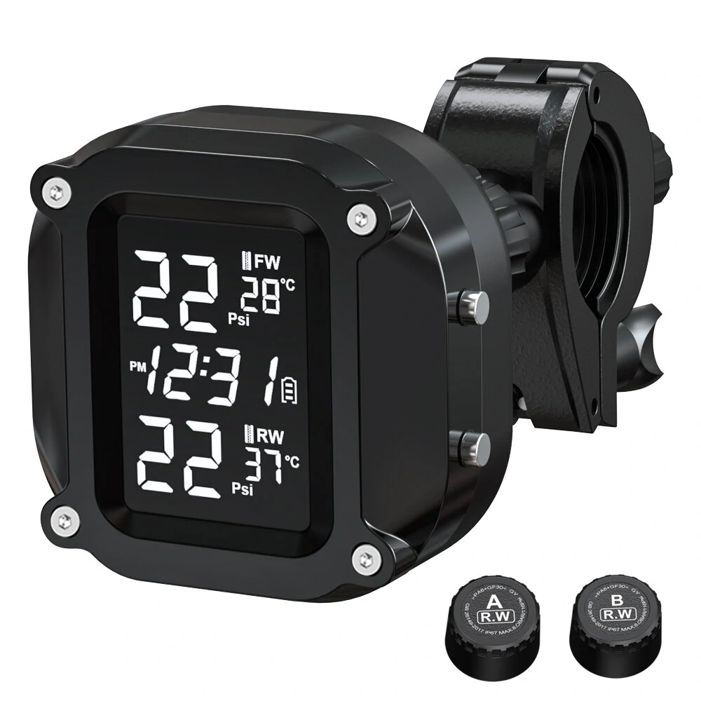 Extractme Wireless TPMS Motorcycle Tyre Temperature Alarm Sensor USB Charging LCD Display Tire Pressure Monitoring System — Extractme