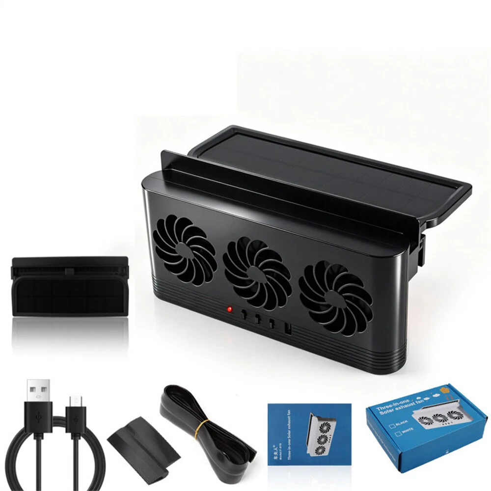 F-817 Solar Powered Car Exhaust Fan 3 Fans 2.5W Window Mount Cooling Vent USB Air Circulation Exhaust Fan — view 10