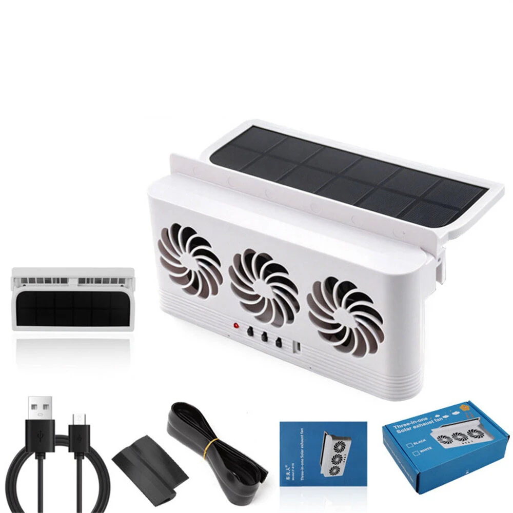 F-817 Solar Powered Car Exhaust Fan 3 Fans 2.5W Window Mount Cooling Vent USB Air Circulation Exhaust Fan — view 2