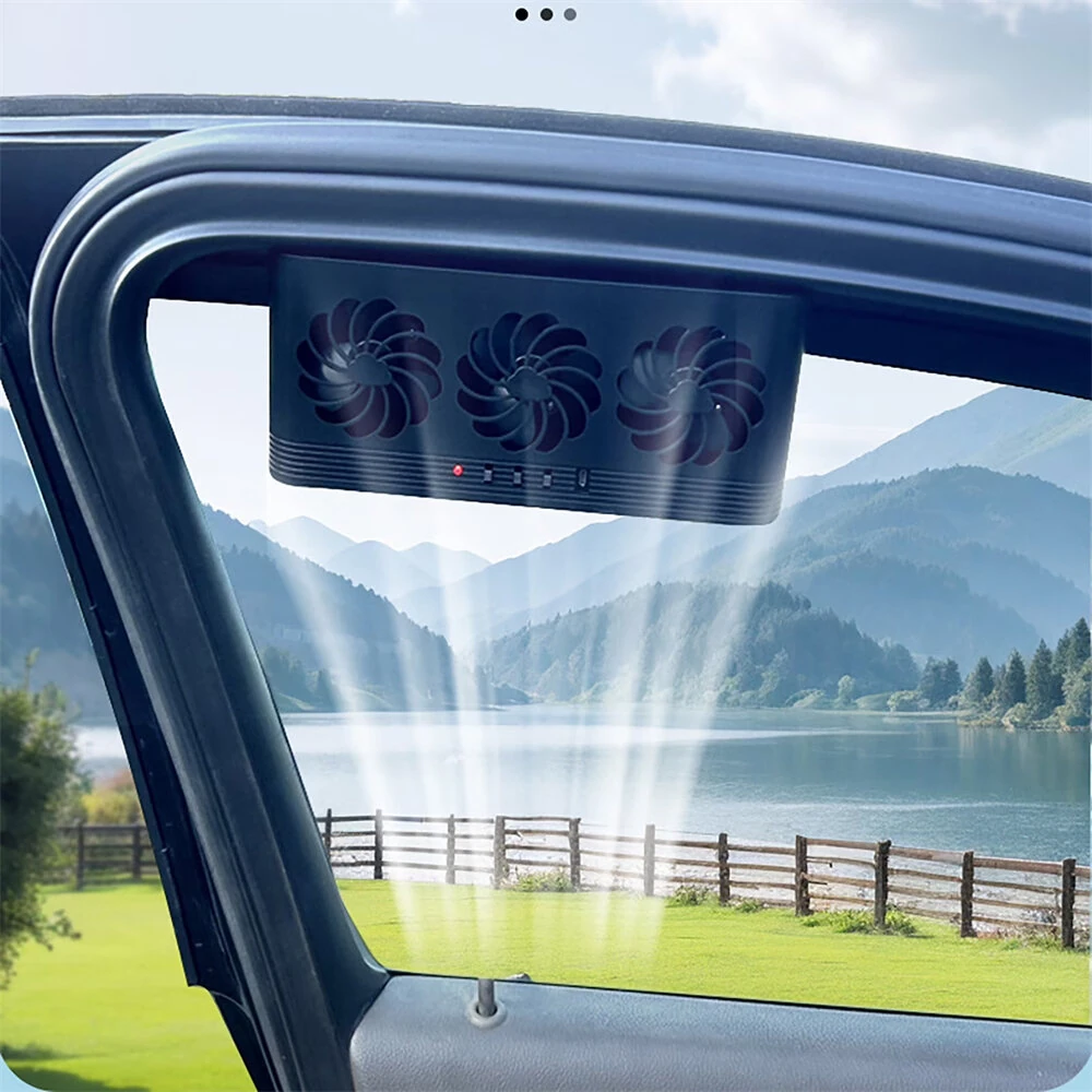 F-817 Solar Powered Car Exhaust Fan 3 Fans 2.5W Window Mount Cooling Vent USB Air Circulation Exhaust Fan — view 5