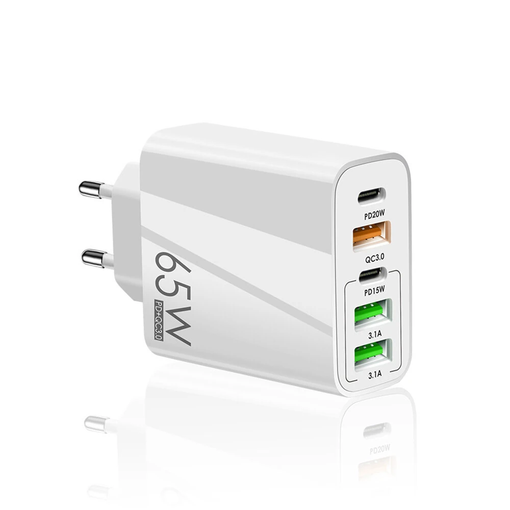F002 65W 5-Port USB PD Charger 3USB-A+2USB-C Fast Charging Wall Charger Adapter EU Plug for iPhone 12 13 14 14 Pro for Samsung Galaxy S23 for Redmi K60 for Oppo Reno9 — Pricio