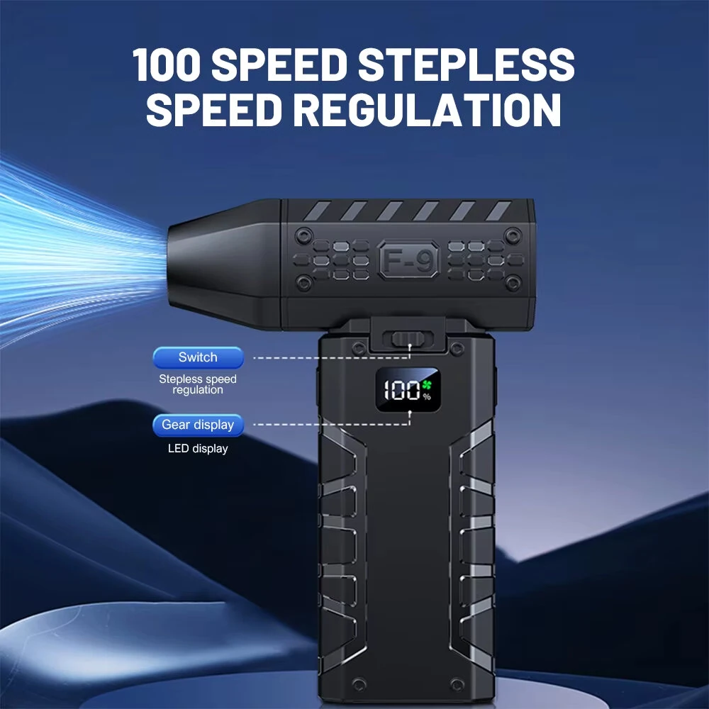 F9 Turbo Air Blower 80,000RPM Brushless Motor Rechargeable 6000mAh Battery Portable Mini Fan High-Speed Performance Compact Design CNC Blades Quiet Operation Long Battery Life — view 2