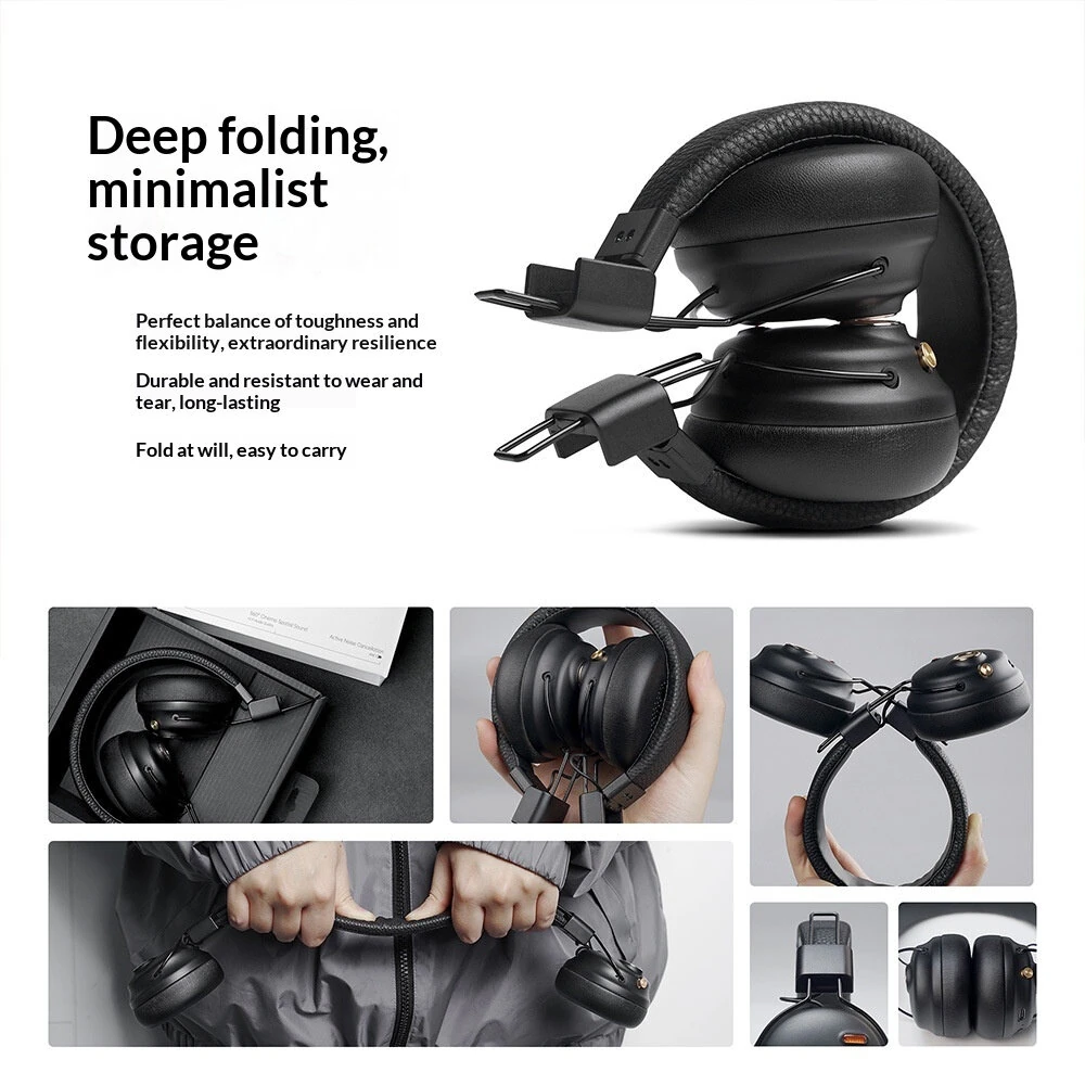 Fanji Wireless Headset bluetooth Headphones ANC Active Noise Cancelling 40mm Speaker 3D Spatial Audio 100H Playtime 800Amh Battery Support Wired Connection Sports Headphones — view 5