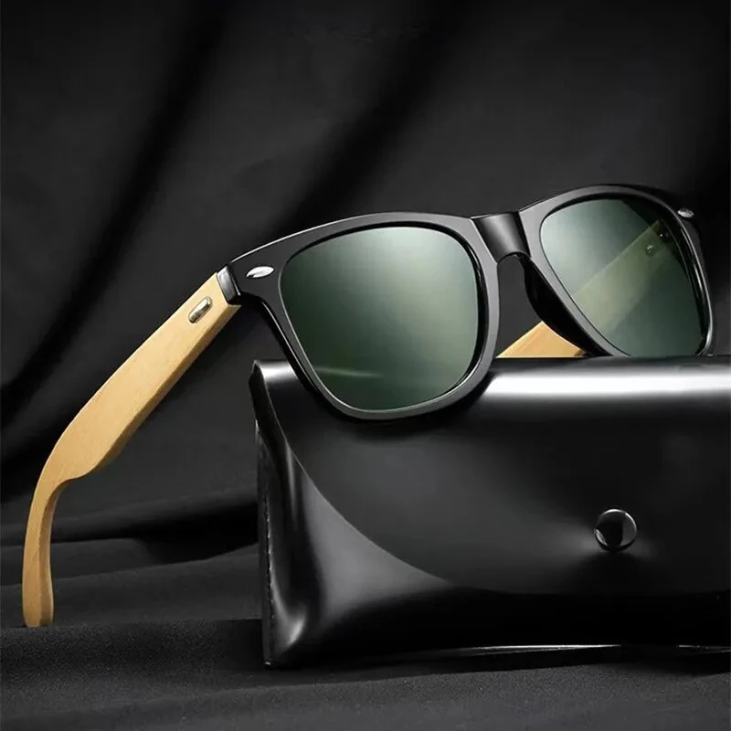 Fashion Bamboo Wood Vintage Square Sunglasses for Men Women Wooden Driving Fishing UV400 Sports Sun Glasses — view 2