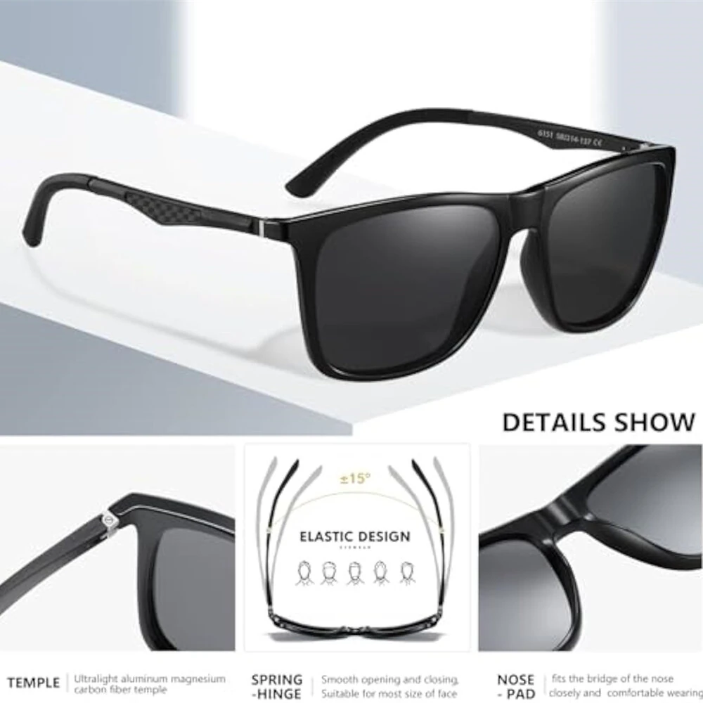 Fashion Black Square TAC Polarized Sunglasses UV400 Protection Sun Eyewear Glasses for Outdoor Cycling Driving Travel Fishing — view 8